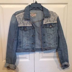 Denim and Lace Cropped Jacket